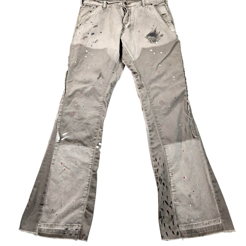 Mnml Jeans Mens 36x35 (tag 34) Beige Paint Splatter Flare Canvas Workwear
